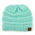 thumbnail image 1 of C.C Messy Bun Ponytail Beanie Cozy Knit Winter Hat for Women, Mint, 1 of 4