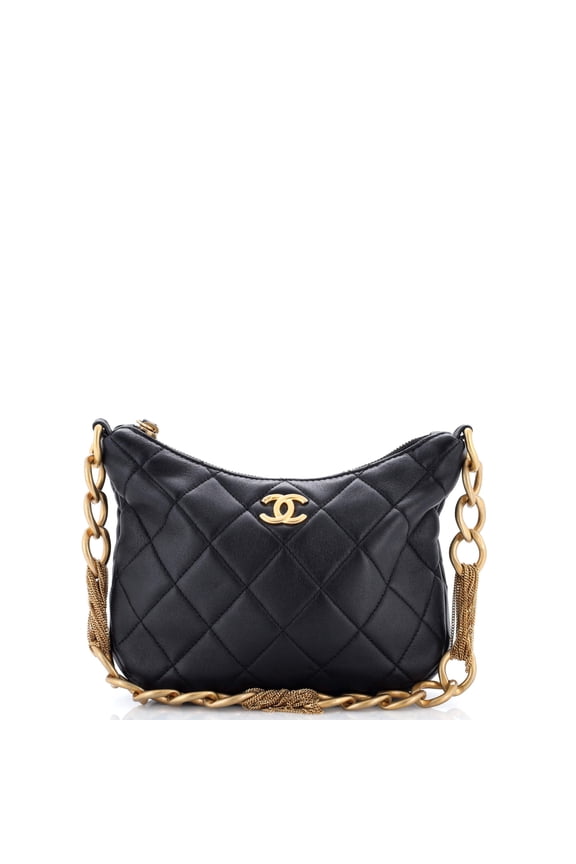 Pre-Owned CC Mixed Chain Link Zip Hobo Quilted Lambskin By Rebag