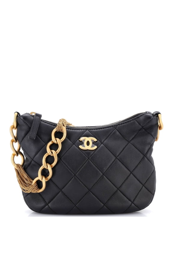 Pre-Owned CC Mixed Chain Link Zip Hobo Quilted Lambskin By Rebag