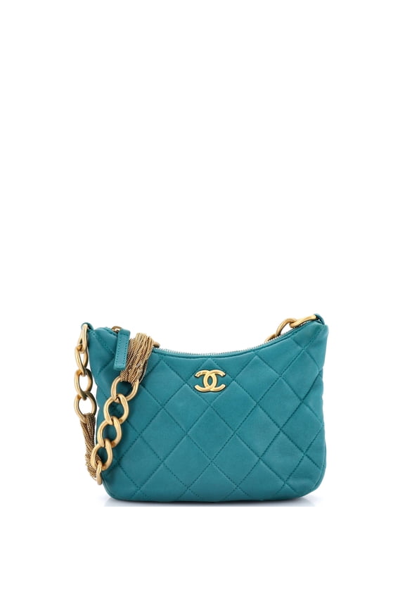 Pre-Owned CC Mixed Chain Link Zip Hobo Quilted Lambskin By Rebag