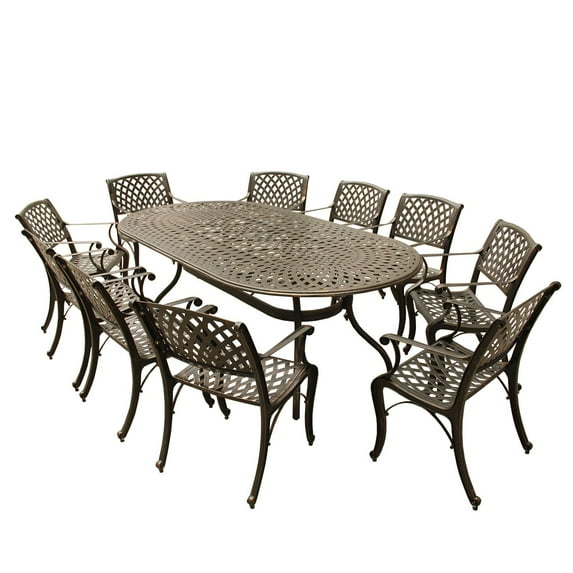 CC Outdoor Living 11-Piece Bronze Mesh Lattice Oval Cast Aluminum Outdoor Patio Dining Set