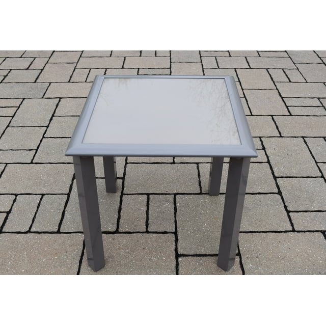 CC Outdoor Living 18" Sand Colored Outdoor Screen Printed Patio Glass Top Side Table