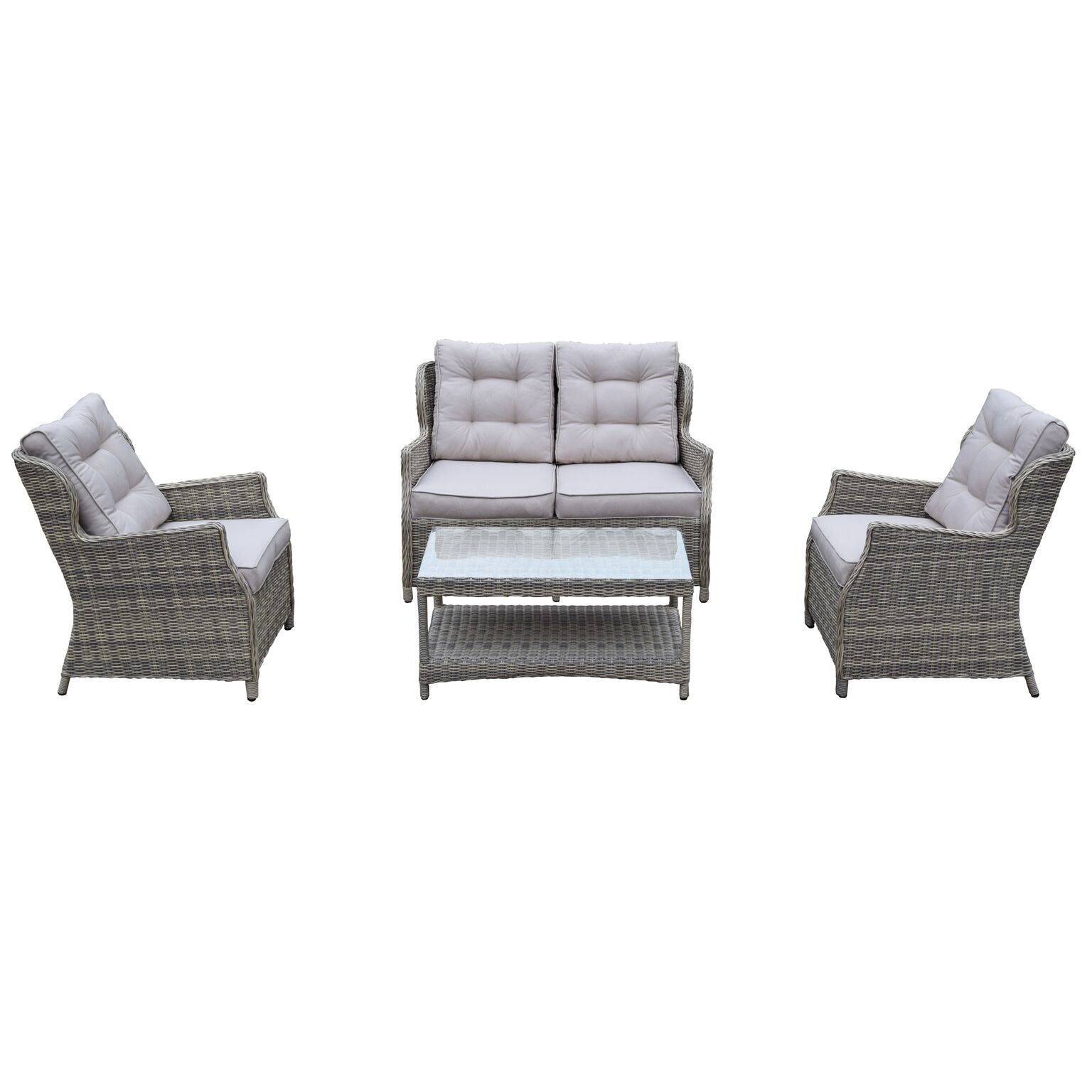 CC Outdoor Living 4-Piece Brown Borneo All-Weather Resin Wicker Chat Set w/ Gray Cushions - image 1 of 2
