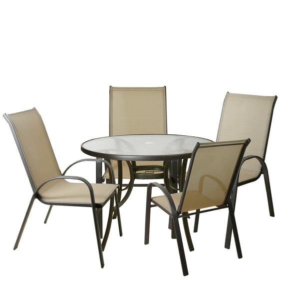 CC Outdoor Living 5-pc Tan and Brown Outdoor Textilene Mesh and Steel Patio Dining Set