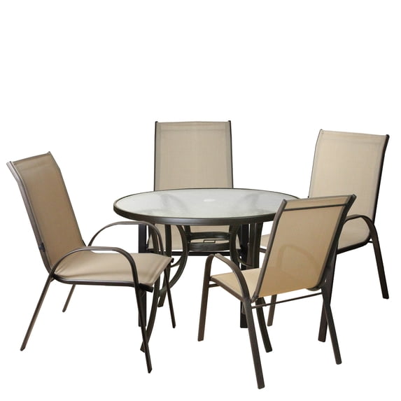 CC Outdoor Living 5pc Cream and Brown Outdoor Steel and Textilene Mesh Patio Dining Set
