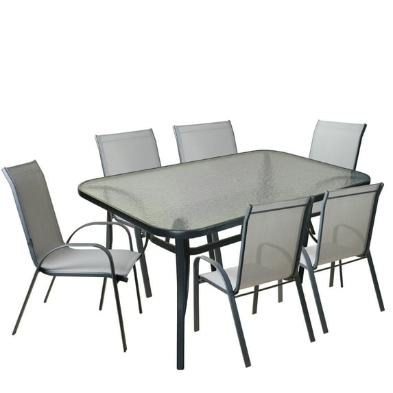 CC Outdoor Living 7pc Gray and Black Outdoor Textilene Mesh and Steel Patio Dining Set - 58.75"