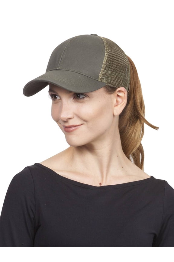 CC Pony Tail Outlet Mesh Adjustable Hat, Olive