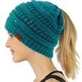 thumbnail image 1 of CC Ponytail Messy Bun BeanieTail Soft Winter Knit Stretch Beanie Hat (Sequins Teal), 1 of 3