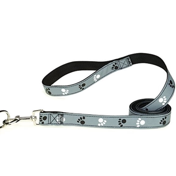 Casual Canine Reflective Pawprint Dog Leash, 6-Feet x 1-Inch Lead, Black