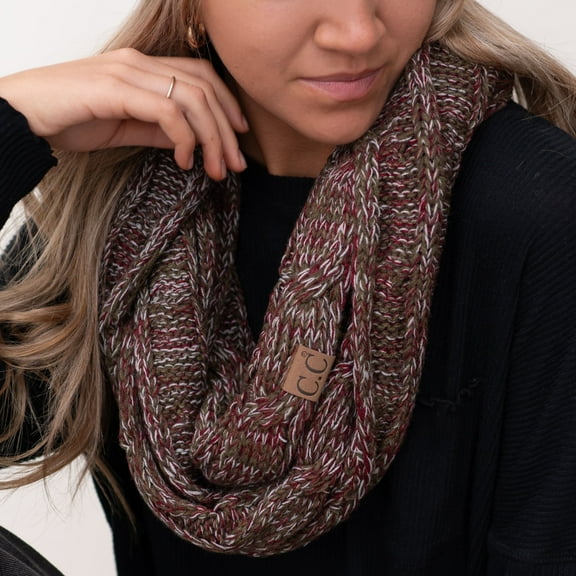 CC Scarf Crafted Infinity, Fits Adult and Kids, Olive Maroon Mix