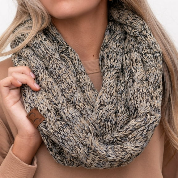 CC Scarf Crafted Multi Color Infinity, Fits Adult and Kids, Black Beige Mix