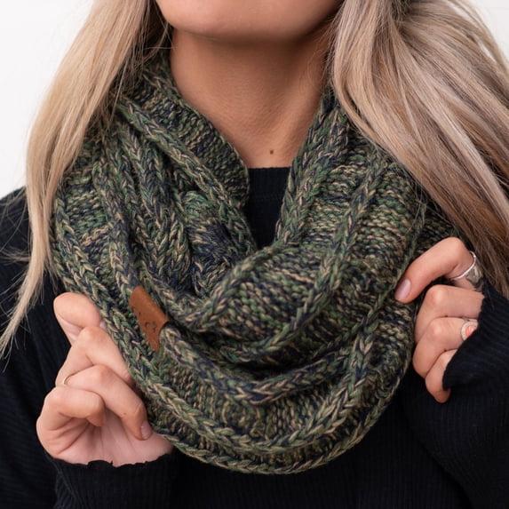 CC Scarf Crafted Multi Color Infinity, Fits Adult and Kids, Black Sage Mix