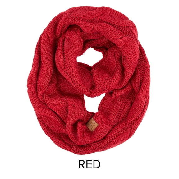 CC Scarf Infinty Crochet Crafted, Fits Adult and Kids, Red