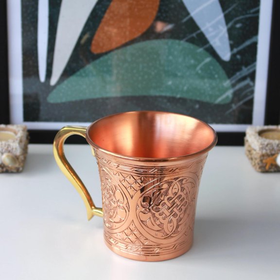 CC Series (20 oz) - Super Heavy Weight Drinking Cups or Serving Cold Beverages and Cocktail Mugs, Handmade Unlined Uncoated Copper Tumblers with Cast Handle (Engraved)