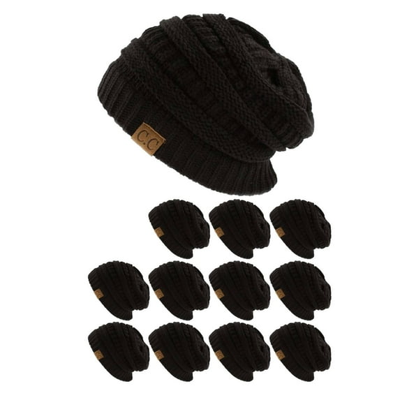 CC Slouch Thick Knit Beanie, Black ( 12 pack )