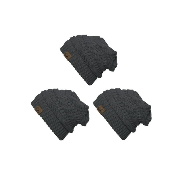 CC Slouch Thick Knit Beanie, Dark Melange Grey ( 3 pack )