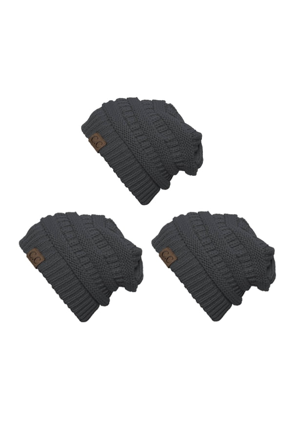 CC Slouch Thick Knit Beanie, Dark Melange Grey ( 3 pack )