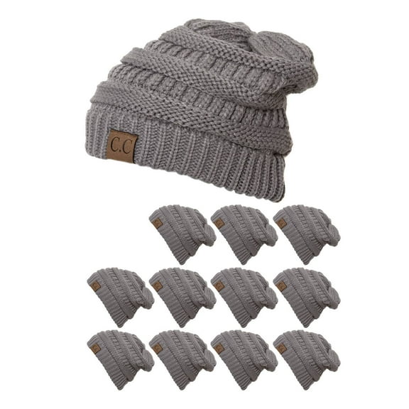 CC Slouch Thick Knit Beanie, Light Melange Grey ( 12 pack )
