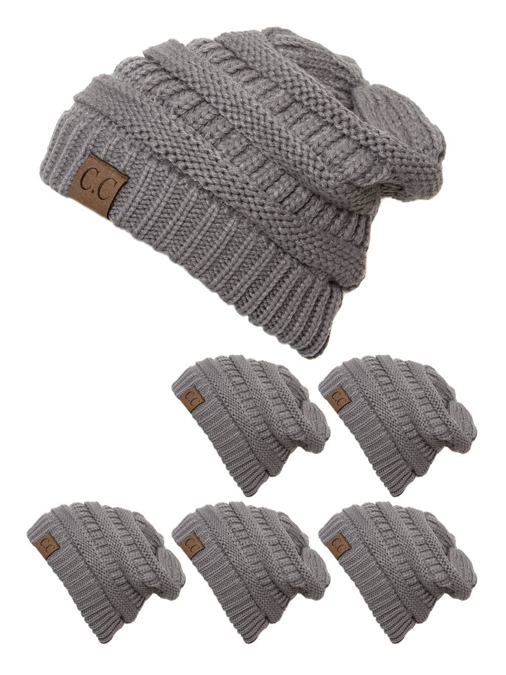 CC Slouch Thick Knit Beanie, Light Melange Grey ( 6 pack  display picture 2