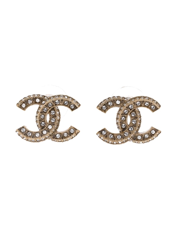 CC Stud Earrings Metal with Crystals By Rebag