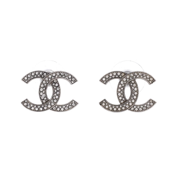CC Stud Earrings Metal with Crystals By Rebag