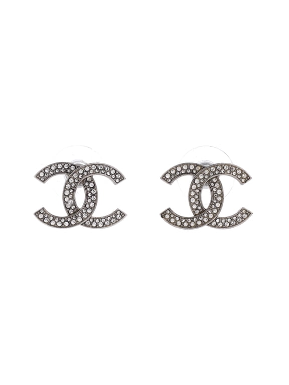CC Stud Earrings Metal with Crystals By Rebag
