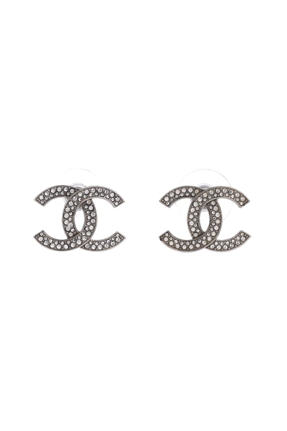 CC Stud Earrings Metal with Crystals By Rebag