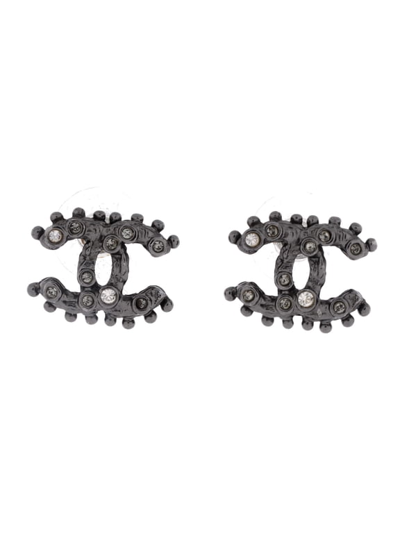 CC Stud Earrings Metal with Crystals By Rebag