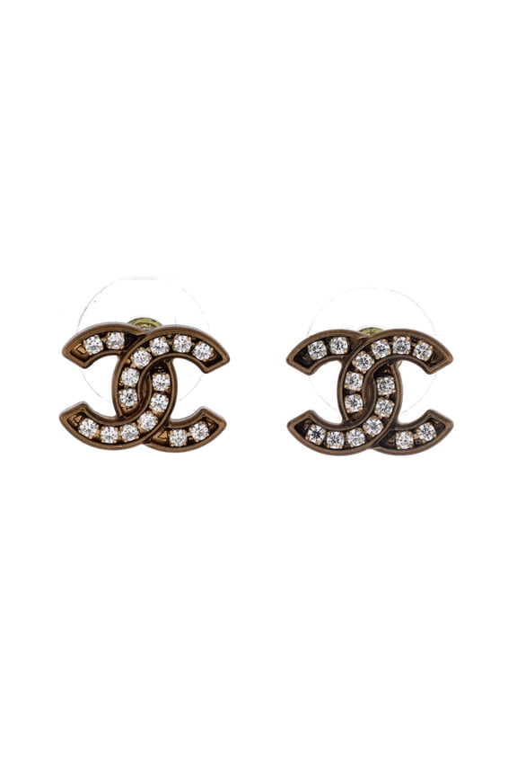 CC Stud Earrings Metal with Crystals By Rebag