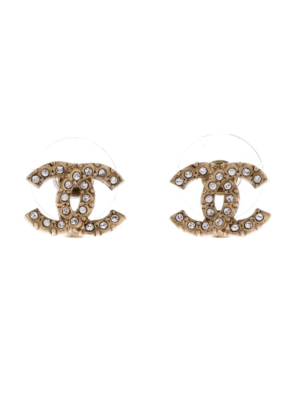 CC Stud Earrings Metal with Crystals By Rebag