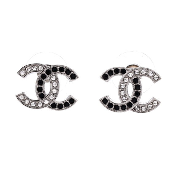 CC Stud Earrings Metal with Crystals By Rebag