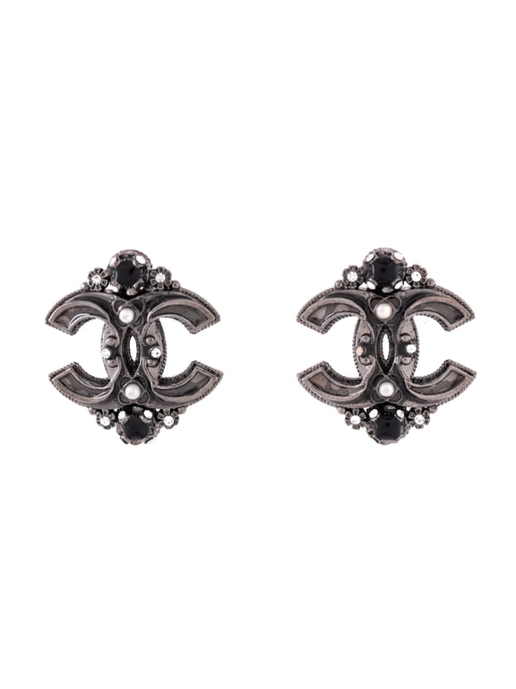 CC Stud Earrings Metal with Faux Pearls and Crystals By Rebag