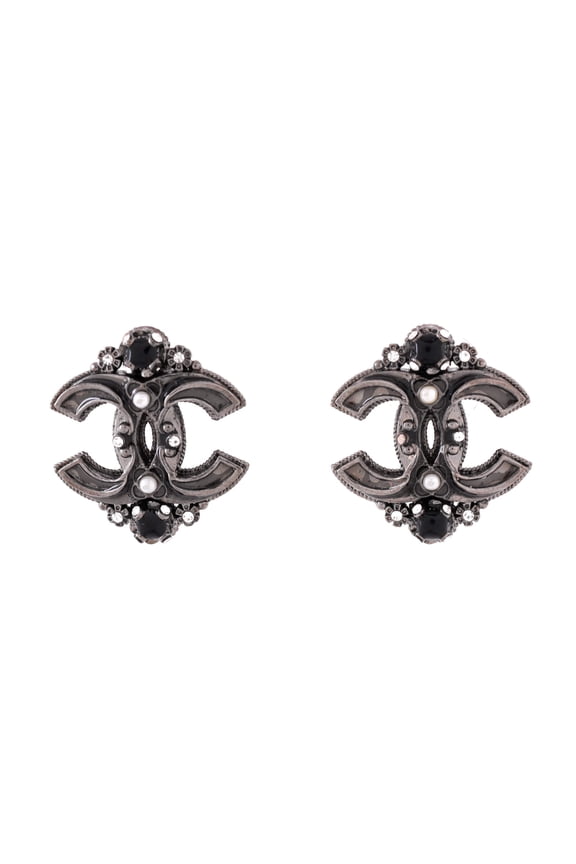 CC Stud Earrings Metal with Faux Pearls and Crystals By Rebag