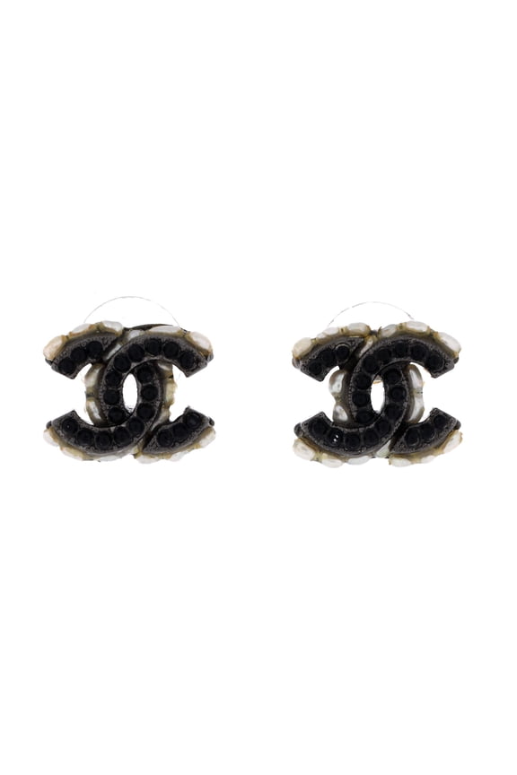 CC Stud Earrings Metal with Faux Pearls and Crystals By Rebag