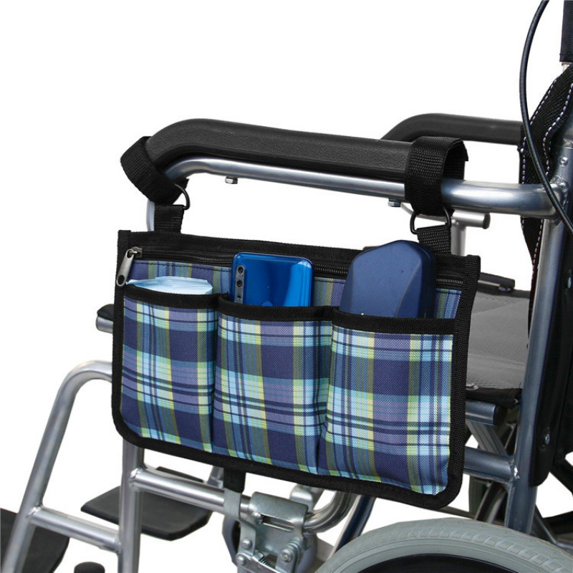 hwoehyo Multi-Pocket Storage Wheelchair Bag with Side Storage, Blue