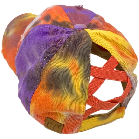 CC Tie-Dye Criss-Cross Elastic Back Women's Ponytail Dad Cap Hat