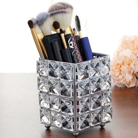 CC Toy Metal Crystal Square Makeup Organizer Box Brush Sorting Storage Tube
