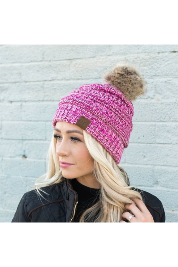 CC Trending 4-Tone Beanie w/ Tan Pom
