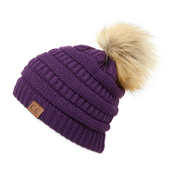 CC Trending Faux Fur Pom Beanie w/ Tan Pom