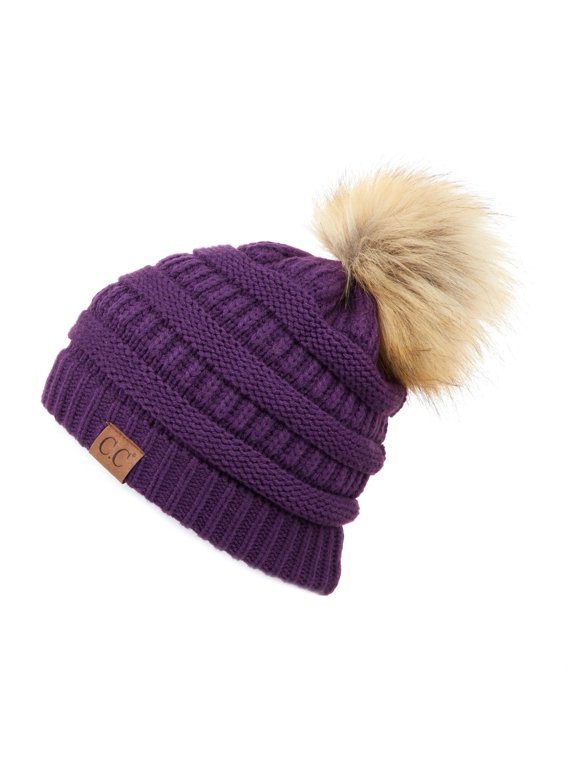 CC Trending Faux Fur Pom Beanie w/ Tan Pom