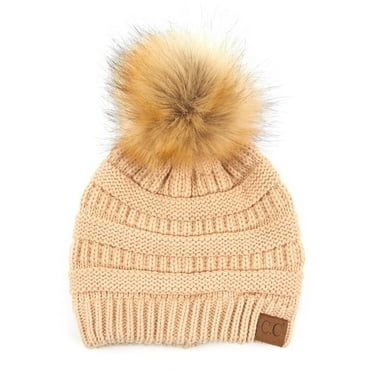 CC Trending Faux Fur Pom Beanie w/ Tan Pom