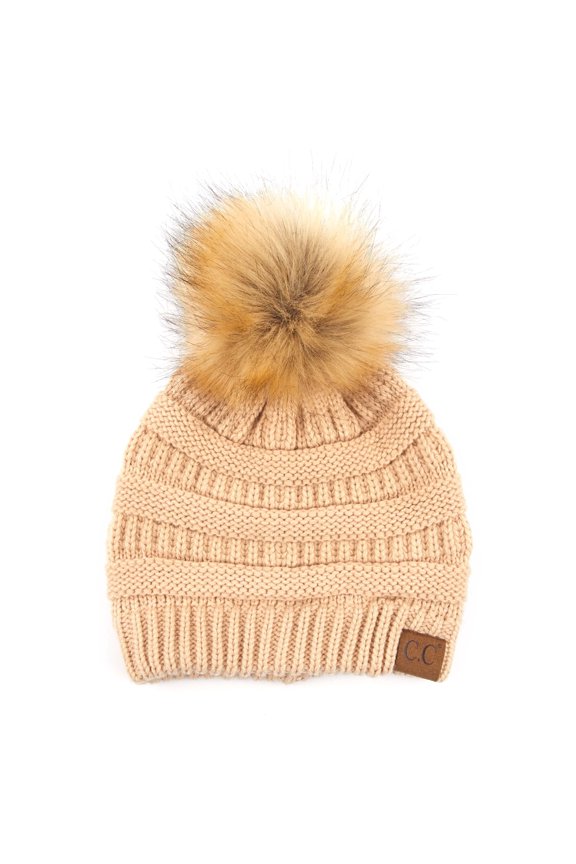 CC Trending Faux Fur Pom Beanie w/ Tan Pom