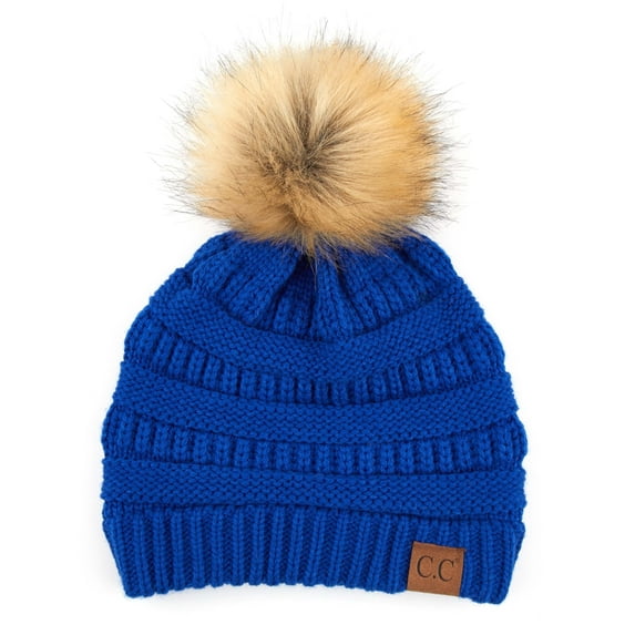 CC Trending Faux Fur Pom Beanie, Tan