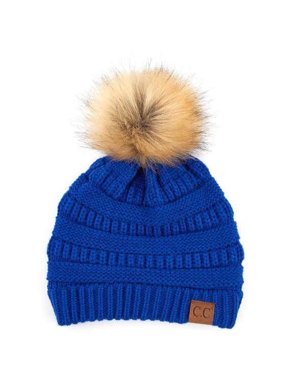 CC Trending Faux Fur Pom Beanie, Tan