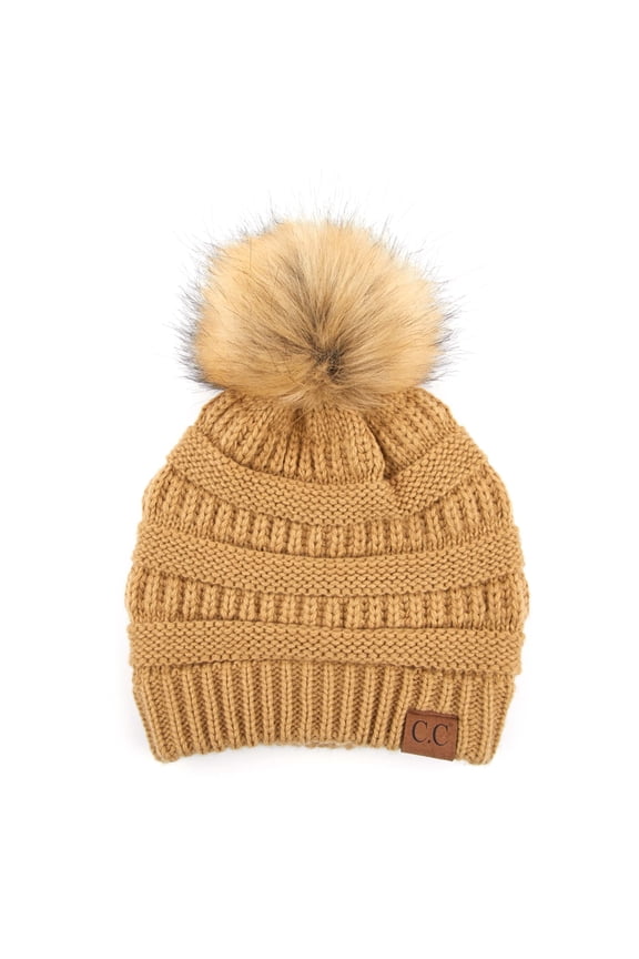 CC Trending Faux Fur Pom Beanie w/ Tan Pom