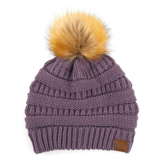 CC Trending Faux Fur Pom Beanie w/ Tan Pom