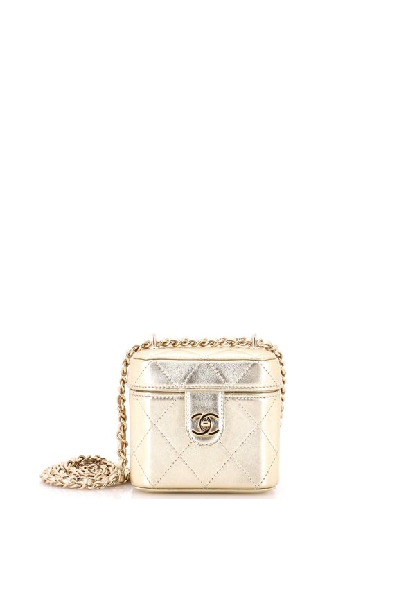 Pre-Owned CC Turnlock Box Vanity Case with Chain Quilted Lambskin Mini By Rebag