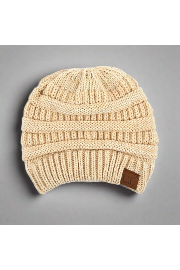 Two-Tone Super Soft Beanie Soft Warm Hat, Beige