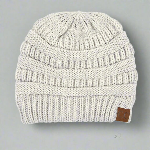 C.C Two-Tone Super Soft Beanie Soft Knit Cap, Light Grey