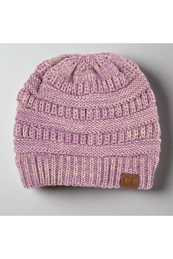Two-Tone Super Soft Beanie Warm Cozy Cap, Lilac Beige